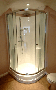 Round shower with glass doors